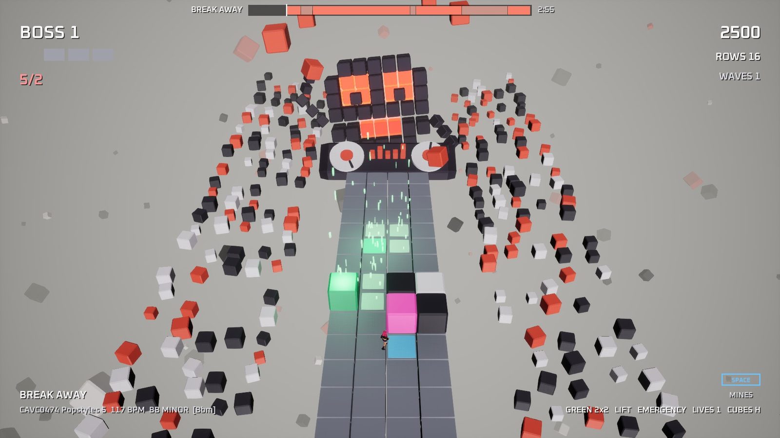 Boss 1, the DJ, a head of cubes over the dance floor